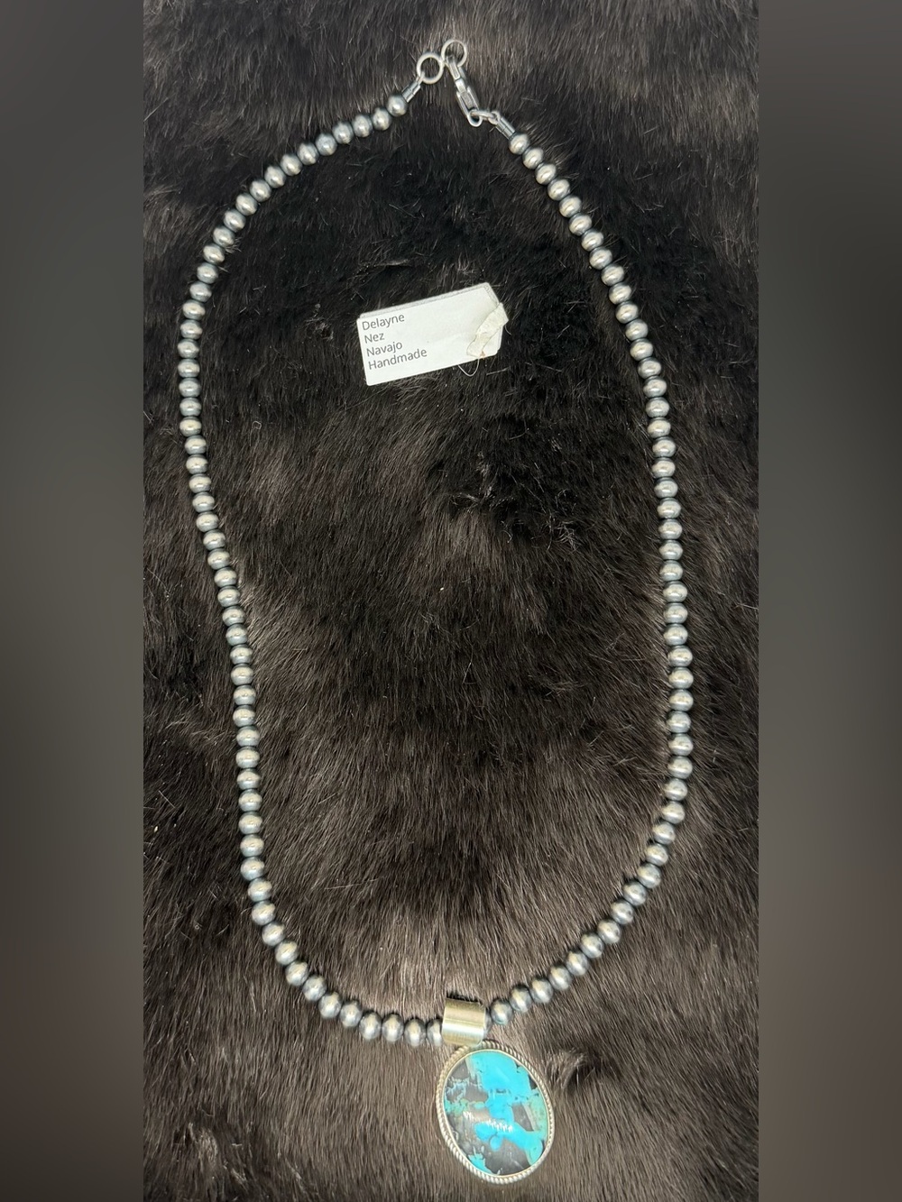 Delayne Nez Navajo Sterling Silver Blue Moon Turquoise Necklace